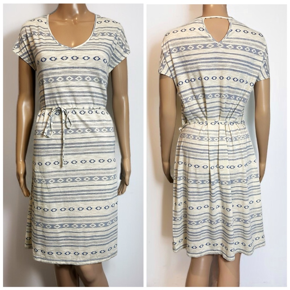 Lucky Brand Santorini Blue Stripe Boho Waist Tying Summer Dress With Pockets